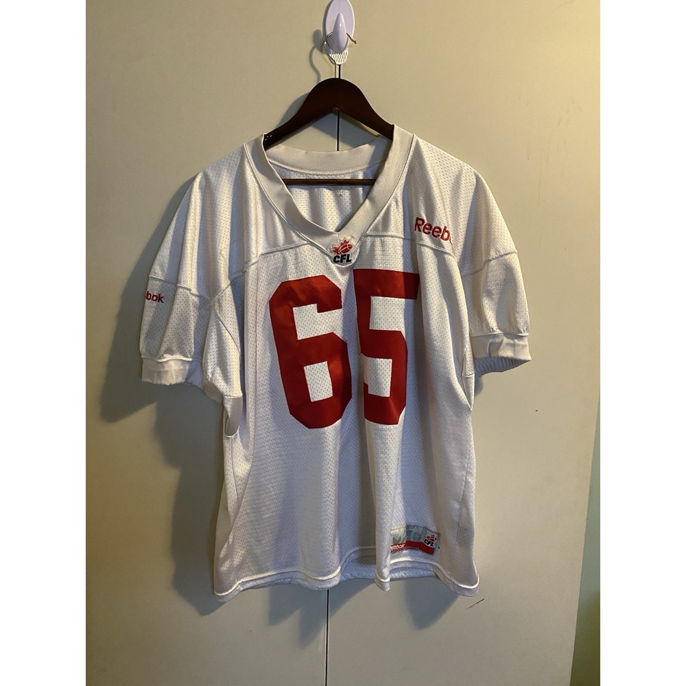 Reebok Football Practice Jersey Mens XL White Good Vintage CFL Team Issued #65